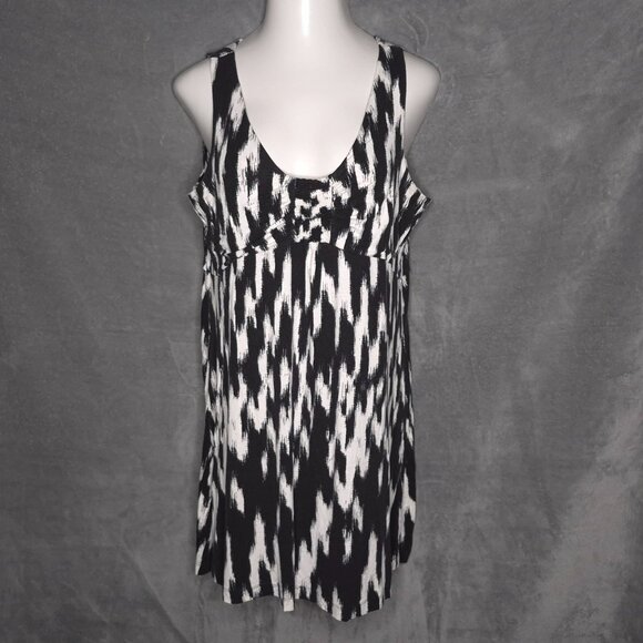St Johns Bay Sleeveless Dress Swim Cover 1X Black White Abstract Print Stretch - Picture 2 of 4